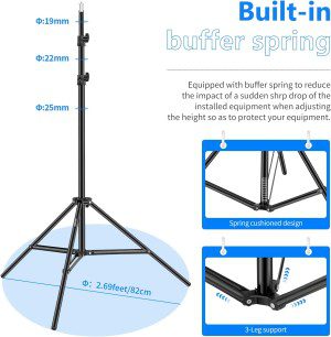 Neewer Photography Light Stand, 3-6.6Ft/92-200Cm Adjustable Sturdy Tripod Stand for Reflectors, Softboxes, Lights, Umbrellas, Load Capacity: 17.6Lb/8Kg​