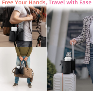 WALNEW Luggage Travel Cup Holder Hands-Free Drink Caddy Attachment Drinks Carrier for Drink Beverages Coffee Mugs Fits Roll on Suitcase Handles Travel Accessories