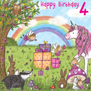 Twizler 4Th Birthday Card for Girl with Unicorn – Age 4 Birthday Card – Age 4 Card – Age 4 Girl Gifts – Childrens Birthday Card – Girls Birthday Card – Happy Birthday Card