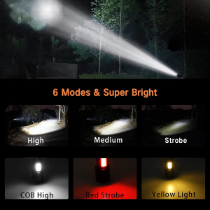Torch, Rechargeable Flashlight 15000 High Lumen Super Bright Torch, Tactical Flashlight, 6 Modes with 2 COB Light, Adjustable Zoomable, Magnetic Waterproof Flash Light for Camping Emergencies Hiking
