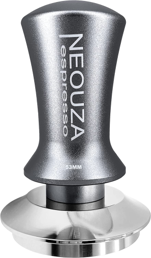 NEOUZA Coffee Tamper Spring Loaded for Espresso Machine Anti-Stick Self-Leveling,Stainless Steel Flat Base,Refined Aluminium Handle (58Mm, Silver Gray Matte)