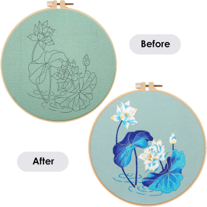 Embroidery Kit with Pattern Instructions for Adult Beginner, DIY Cross Stitch Kits Contain Embroidery Cloth with Floral Pattern, Plastic Hoop, Needles and Threads, Embroidery Crafts for Home Decor.