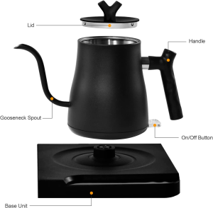 Gooseneck Electric Kettle 0.8L, Ultra Fast Boiling Hot Water Kettle, Stainless Steel for Pour-Over Coffee & Tea, 1000W Rapid Heating, Leak-Proof Design, Auto Shutoff Anti-Dry Protection, Matte Black