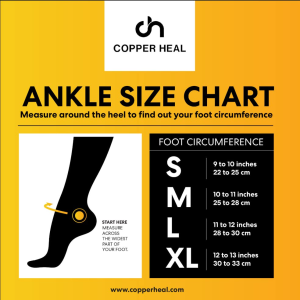 ANKLE Compression Sleeve by COPPER HEAL (PAIR) – Highest Copper Infused Socks Arch Support Foot Swelling Achilles Tendon Joint Pain Plantar Fasciitis Sports Injury