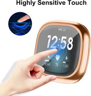 [3 Pack] Meliya Screen Protector Compatible with Fitbit Versa 3 Case and Fitbit Sense Case, TPU Plated Full around Protective Case Cover for Fitbit Versa 3 / Fitbit Sense Smartwatch (Rose Gold+Rose Pink+Clear)