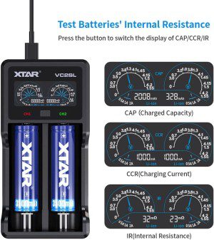 XTAR VC2SL Type C 18650 Battery Charger Universal Intelligent LCD Display 21700 Charger with USB Output for Rechargeable Batteries Li-Ion 18650 21700 18350 16340 14500 Ni-Mh/Ni-Cd a AA AAA