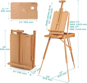 VISWIN French-Style Easels, Holds Canvases up to 34″, Studio & Field Sketch Box Easel with Level Instrument & Scale Leg, Beech Wood Portable French Easel Stand for Painting, Sketching