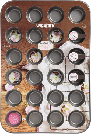 Wiltshire 40436 Two Tone 24 Cup Mini Muffin Pan 5 Cm, Baking Sheet with Non-Stick Coating, Coated Cupcake Mould, Carbon Steel Bakeware (Colour: Silver, Pastel Pink)