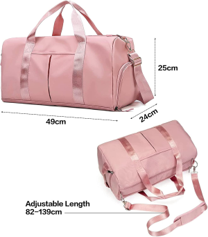 Sports Gym Bag for Women and Men,Travel Duffel Bag,Yoga Tote,Weekender Bag,With Adjustable Straps with Dry Wet Pocket & Shoes Compartment for Unisex for Swim,Yoga,Baseball,Camping,Large,Pink