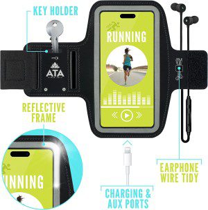 Running Armband for Iphone 13/13 Pro/13 Pro Max, 12/12 Pro/12 Pro Max, 11/11 Pro/11 Pro Max, Non-Slip Sweat-Proof Sports Phone Holder for Running with Key/Headphone Slots, for Iphones up to 6.7″