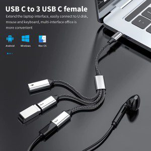 USB C to USB C Female Adapter USB Splitter Y Cable,(Not for Monitor) USB C Male to 3 USB-C Female Cord Converter,3 USB C Port Hub Charger Power Split Adapter for Mac,Xbox One Series X/S,Ps5,Laptop