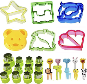 Sandwich Cutters for Kids, 28-Piece Set, 6 Kid Sandwich Cutters Shapes, 12 Vegetable Cutters Shapes, 10 Fruit Fork Bento Deco