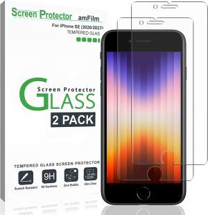 Amfilm Compatible with Iphone SE 2 (2020 2Nd)/ SE 3 (2022 3Rd) Generation Tempered Glass Screen Protector, Iphone 8, 7, 6S, 6 (2 Pack 4.7″) Halo Free Glass Screen Protector