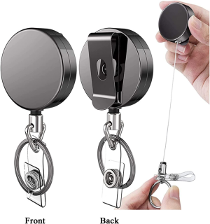 2 Pack Retractable Badge Holders with 2 Pcs Waterproof Transparent Card Holder,H HOME-MART Metal ID Badge Holder with Belt Clip Key Ring for Name Card Keychain Metal Casing