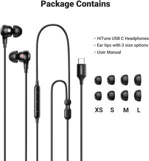 UGREEN USB C Earphones, Wired Headphones with Microphone and Volume Control Noise Cancelling, Hifi Stereo Wired Earbuds Compatible with Ipad Pro 2022 2021 Samsung Galaxy S23/S22 Ultra Google Pixel 7/6