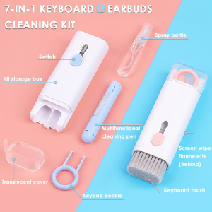 Keyboard & Earphone Cleaning Kit, New Upgrade 7 in 1 Keyboard & Earphone Cleaner, Bluetooth Headphone Cleaning Brush Kit, Multi-Function Portable Cleaner Kit Dust Cleaning Brush Gadget (Blue)…