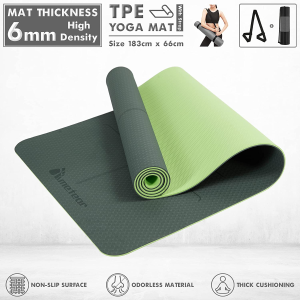 METEOR Essential 6Mm Dual-Tone Yoga Mat with Alignment Lines, TPE Yoga Mat Non-Slip Textured, High-Density Padding for Knee Comfort, Perfect for Yoga, Pilates and Fitness Exercise