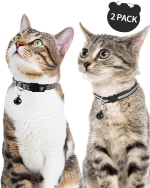 Taglory Reflective Cat Collars Breakaway with Bell, 2-Pack Girl Boy Pet Kitten Collar Adjustable 7.5-12.5 Inch, Black