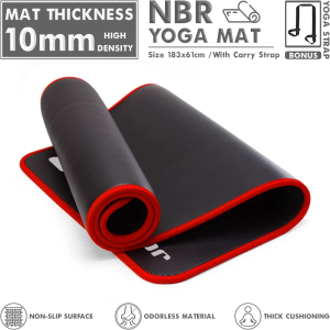 METEOR NBR Yoga Mat with Woven Edge Design – 10Mm Thick Exercise Mat for Yoga, Pilates, Gym – Non-Slip, Extra Cushioning, 183Cmx61Cm – Includes Carrying Strap