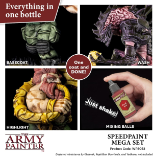 The Army Painter Speedpaint Mega Set – 24 X 18Ml Speed Model Paint Kit Pre Loaded with Mixing Balls and 1 Brush- Base, Shadow and Highlight in One Miniature and Model Paint Set for Plastic Models