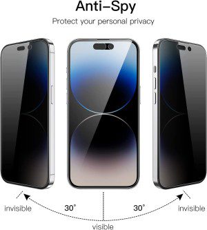 Jetech Privacy Full Coverage Screen Protector for Iphone 14 Pro 6.1-Inch, Anti-Spy Tempered Glass Film, Edge to Edge Protection Case-Friendly, 2-Pack