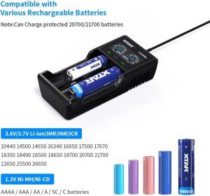 XTAR VC2SL Type C 18650 Battery Charger Universal Intelligent LCD Display 21700 Charger with USB Output for Rechargeable Batteries Li-Ion 18650 21700 18350 16340 14500 Ni-Mh/Ni-Cd a AA AAA