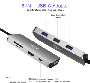 USB C Hub Multiport USB C Adapter for Macbook Pro 2021 2020,USB C Hub USB C to HDMI VGA SD TF Card Reader 3USB 3.0 and USB C Power Pass-Through Port