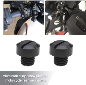 2Pcs M10X1.25Mm Mirror Hole Blanking Plugs Regular Thread Right-Hand Screws Bolts Black Compatible with CNC Aluminum Alloy Universal Motorcycle Parts