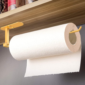 YOZOTI Paper Towel Holder under Cabinet, Wall Mount under Counter Paper Towel Holder, Self Adhesive or Drilling, Hanging Paper Towel Rack for Kitchen, Bathroom, RV (Brushed Gold)