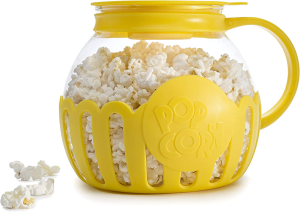 Ecolution Patented Micro-Pop Microwave Popcorn Popper with Temperature Safe Glass, 3-In-1 Lid Measures Kernels and Melts Butter, Made without BPA, Dishwasher Safe, 3-Quart, Yellow