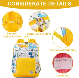 Backpack for Boys, VASCHY Cute Lightweight Water Resistant Preschool Backpack for Boys and Girls Kindergarten Bookbag Yellow Dinosaur