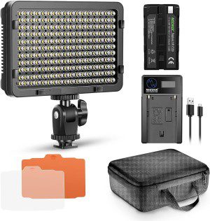 Neewer Dimmable 176 LED Video Light 5600K on Camera Light Panel with 2600Mah Battery and USB Charger for Canon, Nikon, Pentax, Panasonic, Sony, and Other Digital SLR Cameras for Photography