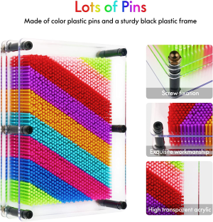 3D Pin Art Toy, Large Size 6” X 8”Unique 3D Pin Art Board for Kids & Adults (Rainbow, Plastic)