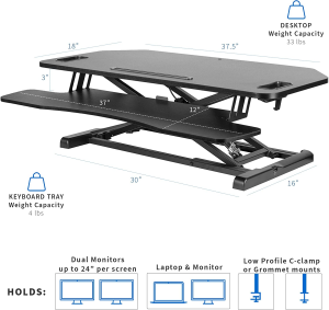 VIVO Extra Wide Corner Height Adjustable 38 Inch Stand up Desk Converter, Sit Stand Tabletop Dual Monitor and Laptop Riser Workstation, Black, DESK-V000KL