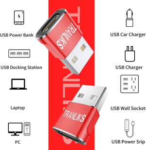 TRANLIKS USB to USB C Adapter, USB Type C Female to USB a Male Converter, Supports Charging and Data Transmission(4 Pack Red,High Stability)