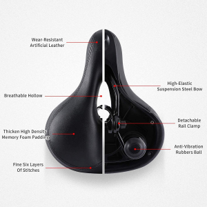 IPOW Comfort Bike Seat for Women or Men, Bicycle Saddle Replacement Padded Soft High Density Memory Foam with Dual Shock Absorbing Rubber Balls Suspension Universal Fit for Indoor/Outdoor Bikes