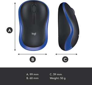 Logitech M185 Wireless Mouse, 2.4Ghz with USB Mini Receiver, 12-Month Battery Life, 1000 DPI Optical Tracking, Ambidextrous, Compatible with PC, Mac, Laptop – Blue