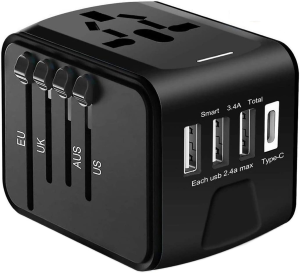 Disgian Travel Adapter, Universal International Power Adapter with 3USB Port and Type-C International Wall Charger Worldwide AC Power Plug for Multi-Nation Travel UK, EU, AU over 200 Countries (Green)