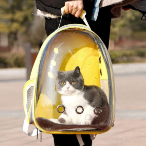 Cat Dog Breathable Pet Carrier Bag Outdoor Travel Transparent Space Backpack (Yellow)