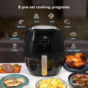 Healthy Choice 8 Litre Digital Air Fryer for Healthy Oil-Free Cooking – Multi-Use 1800W One Touch Digital Oven Cooker for Deep Frying, Roasting, Baking & Grilling – 8 Presets Cooking Programs, Black