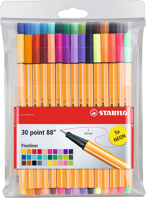 STABILO Point 88 Fineliner – Wallet of 15 Assorted Colours Incl 5 Neon Colours