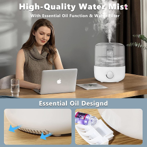 Humidifier for Large Room, 3L Air Humidifier for Bedroom, Aroma Diffuser, Essential Oil Function, Ultrasonic Cool Mist, Lower Noise, Adjustable 360° Knob, Auto Shut-Off, Humidifiers for Any Rooms.