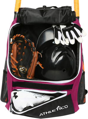 Athletico Baseball Bat Bag – Backpack for Baseball, T-Ball & Softball Equipment & Gear for Youth and Adults | Holds Bat, Helmet, Glove, Shoes |Shoe Compartment & Fence Hook