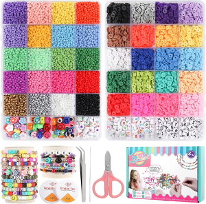 14600 Bracelets Making Kit Include Clay Beads and 3Mm Glass Seed Beads DIY Set Preppy Polymer Heishi Beads for Jewelry Making with Smiley Face Letter Beads Etc, DIY Art Craft Kit for Girls Toy Gifts