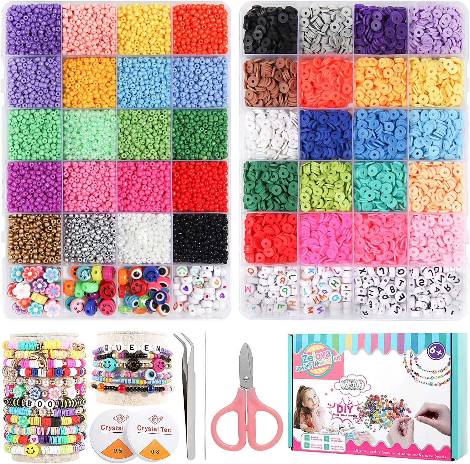 Bracelet Making Kit 10000Pcs Seed Beads 3MM Multiple Sizes Glass Craft  Beads with String Charms Jewelry Findings Tool for DIY