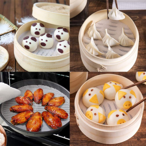 Idopick 10Pcs Kitchen Silicone Steamer Mesh 7.87In/20Cm Reusable Non-Stick Pad round Shape Dumplings Mat Steamed Buns Baking Pastry Dim Sum Mesh