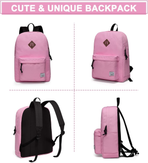 Vaschy Women Backpack,Classic Basic Waterproof Foldable Daypack for Sports and Traveling School Book Bag for Boys and Girls Pink