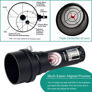 SVBONY Red Laser Collimator 1.25” Battery 7 Bright Levels Triple Cemented Lens Metal with 2″ Adapter for Reflector Telescope Collimation