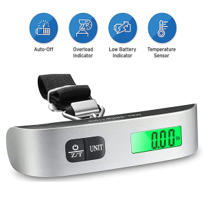 Digital Luggage Scale, Handheld Suitcase Scale with Backlit LCD Display, 110 Lbs/50Kg Portable Baggage Weighing Scale with Temperature Sensor for Travelers