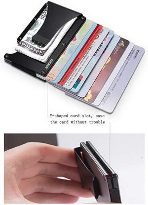 RFID Blocking Aluminum Slim Metal Front Pocket Minimalist Wallet Credit Card Case Holder Money Clip (Black)